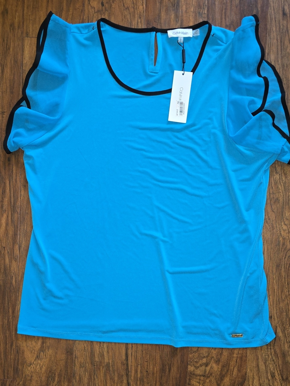 Calvin Klein Turquoise Scoop Neck Top with Black Trim